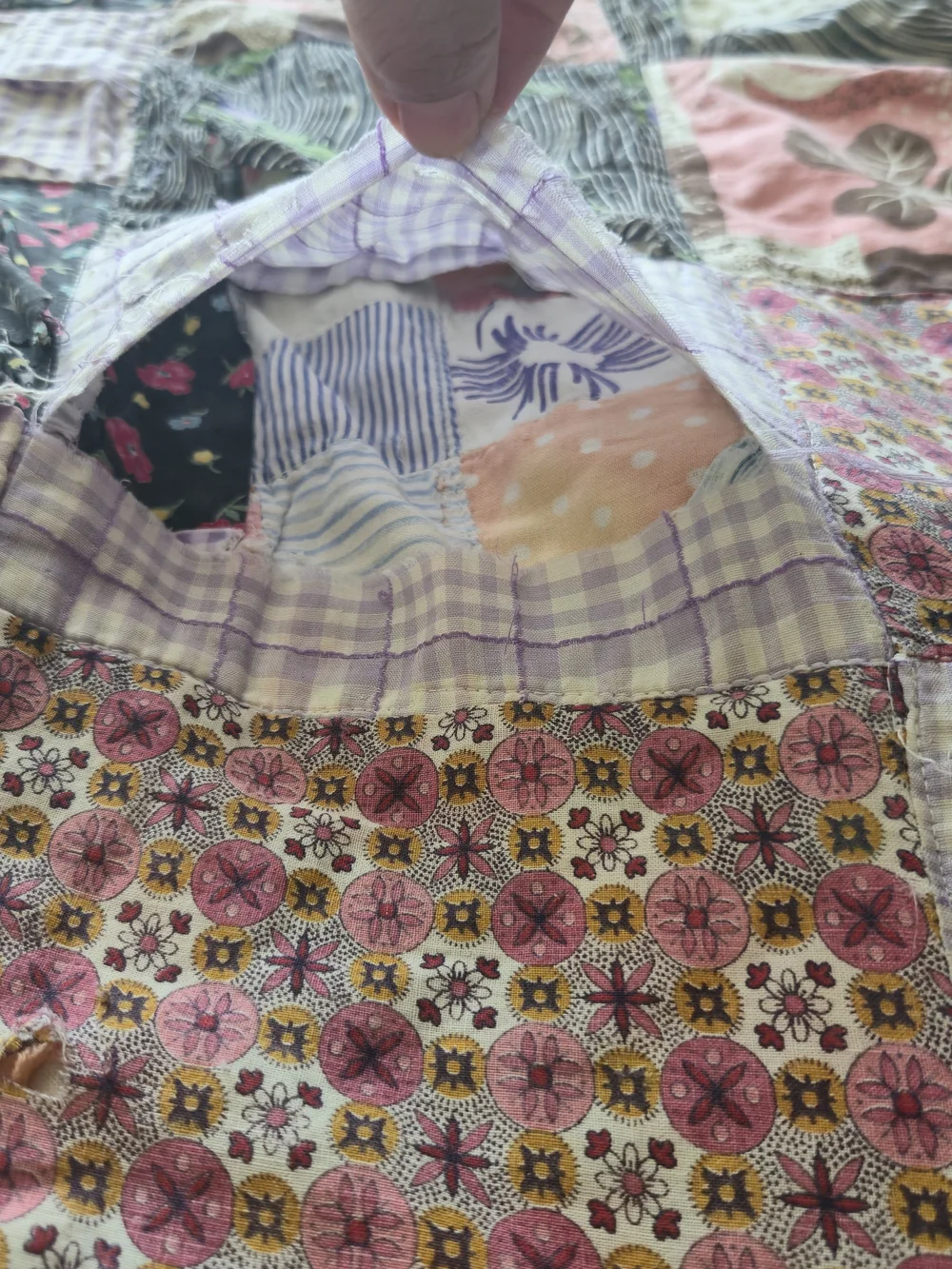 Vintage 30s 40s Quilt on Quilt Patched Over Cutter Craft 63x76 Heavy 6lb